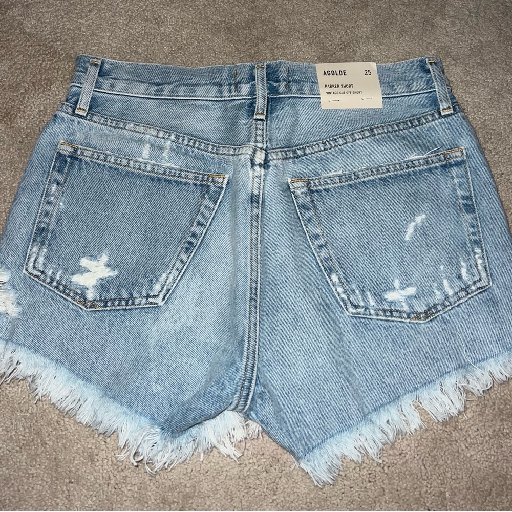 Agolde Women's Frayed Hem Jean Shorts - Light Blue